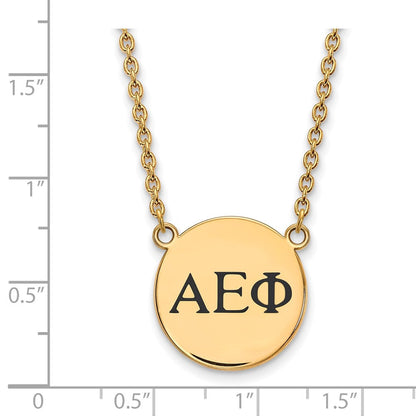 Vergoldet Sterlingsilber Logoart Alpha Epsilon Phi Sorority Greek Buchstaben Klein Schwarz Emaille Anhänger 18 Zoll Halskette