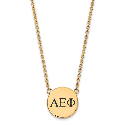 Vergoldet Sterlingsilber Logoart Alpha Epsilon Phi Sorority Greek Buchstaben Klein Schwarz Emaille Anhänger 18 Zoll Halskette