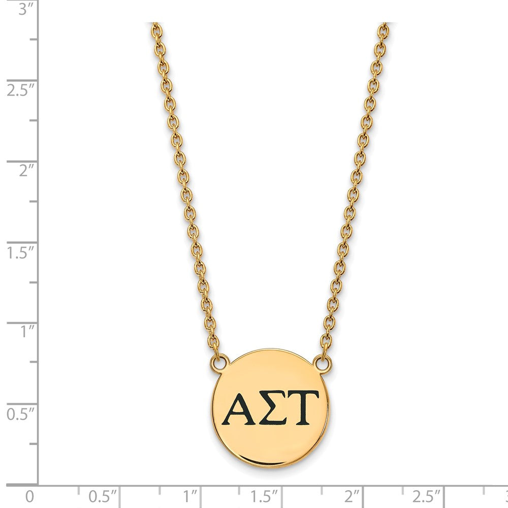 Vergoldet Sterlingsilber Logoart Alpha Sigma Tau Sorority Greek Buchstaben Groß Schwarz Emaille Anhänger 18 Zoll Halskette