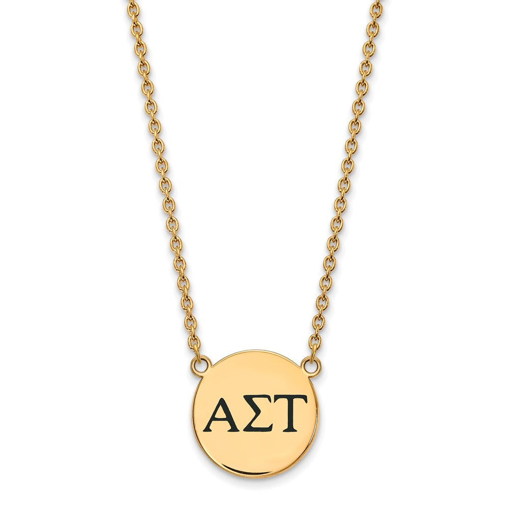 Vergoldet Sterlingsilber Logoart Alpha Sigma Tau Sorority Greek Buchstaben Groß Schwarz Emaille Anhänger 18 Zoll Halskette