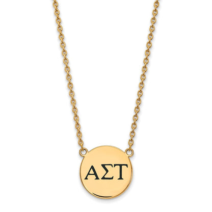 Vergoldet Sterlingsilber Logoart Alpha Sigma Tau Sorority Greek Buchstaben Groß Schwarz Emaille Anhänger 18 Zoll Halskette