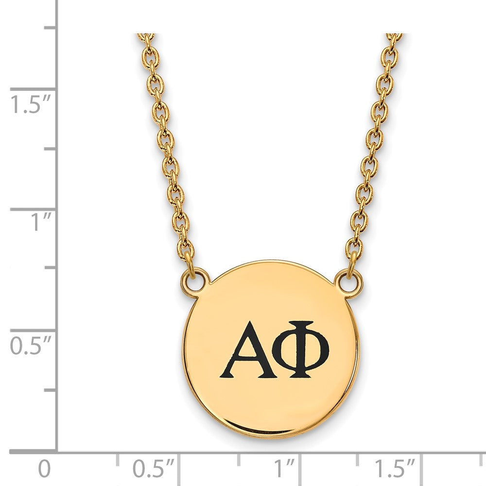 Vergoldet Sterlingsilber Logoart Alpha Phi Sorority Greek Buchstaben Groß Schwarz Emaille Anhänger 18 Zoll Halskette