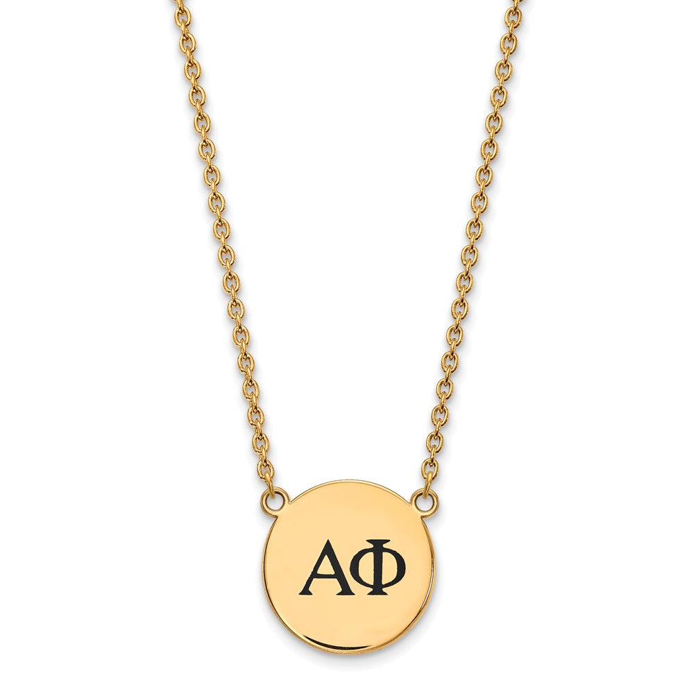Vergoldet Sterlingsilber Logoart Alpha Phi Sorority Greek Buchstaben Groß Schwarz Emaille Anhänger 18 Zoll Halskette