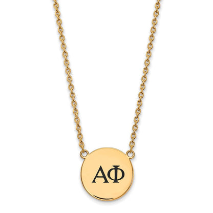 Vergoldet Sterlingsilber Logoart Alpha Phi Sorority Greek Buchstaben Groß Schwarz Emaille Anhänger 18 Zoll Halskette