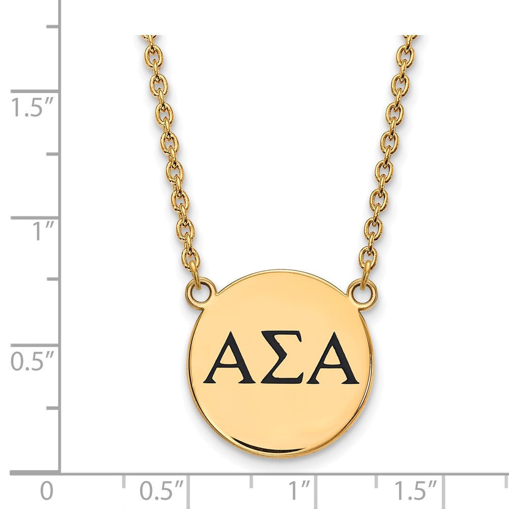 Vergoldet Sterlingsilber Logoart Alpha Sigma Sorority Greek Buchstaben Groß Schwarz Emaille Anhänger 18 Zoll Halskette