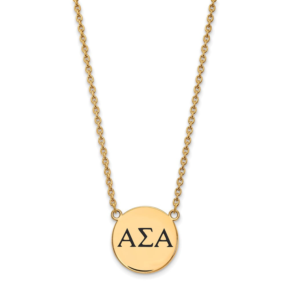 Vergoldet Sterlingsilber Logoart Alpha Sigma Sorority Greek Buchstaben Groß Schwarz Emaille Anhänger 18 Zoll Halskette