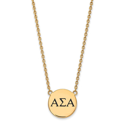Vergoldet Sterlingsilber Logoart Alpha Sigma Sorority Greek Buchstaben Groß Schwarz Emaille Anhänger 18 Zoll Halskette