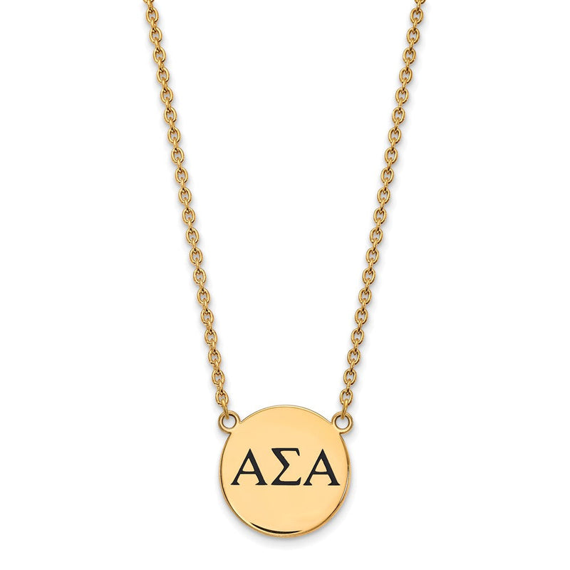 Vergoldet Sterlingsilber Logoart Alpha Sigma Sorority Greek Buchstaben Groß Schwarz Emaille Anhänger 18 Zoll Halskette