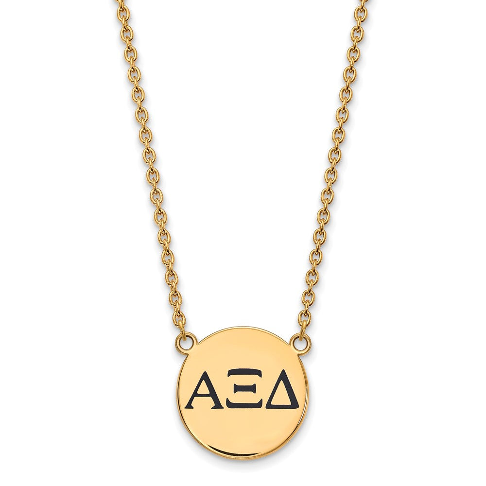 Vergoldet Sterlingsilber Logoart Alpha Xi Delta Sorority Greek Buchstaben Groß Schwarz Emaille Anhänger 18 Zoll Halskette