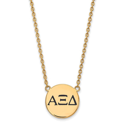 Vergoldet Sterlingsilber Logoart Alpha Xi Delta Sorority Greek Buchstaben Groß Schwarz Emaille Anhänger 18 Zoll Halskette