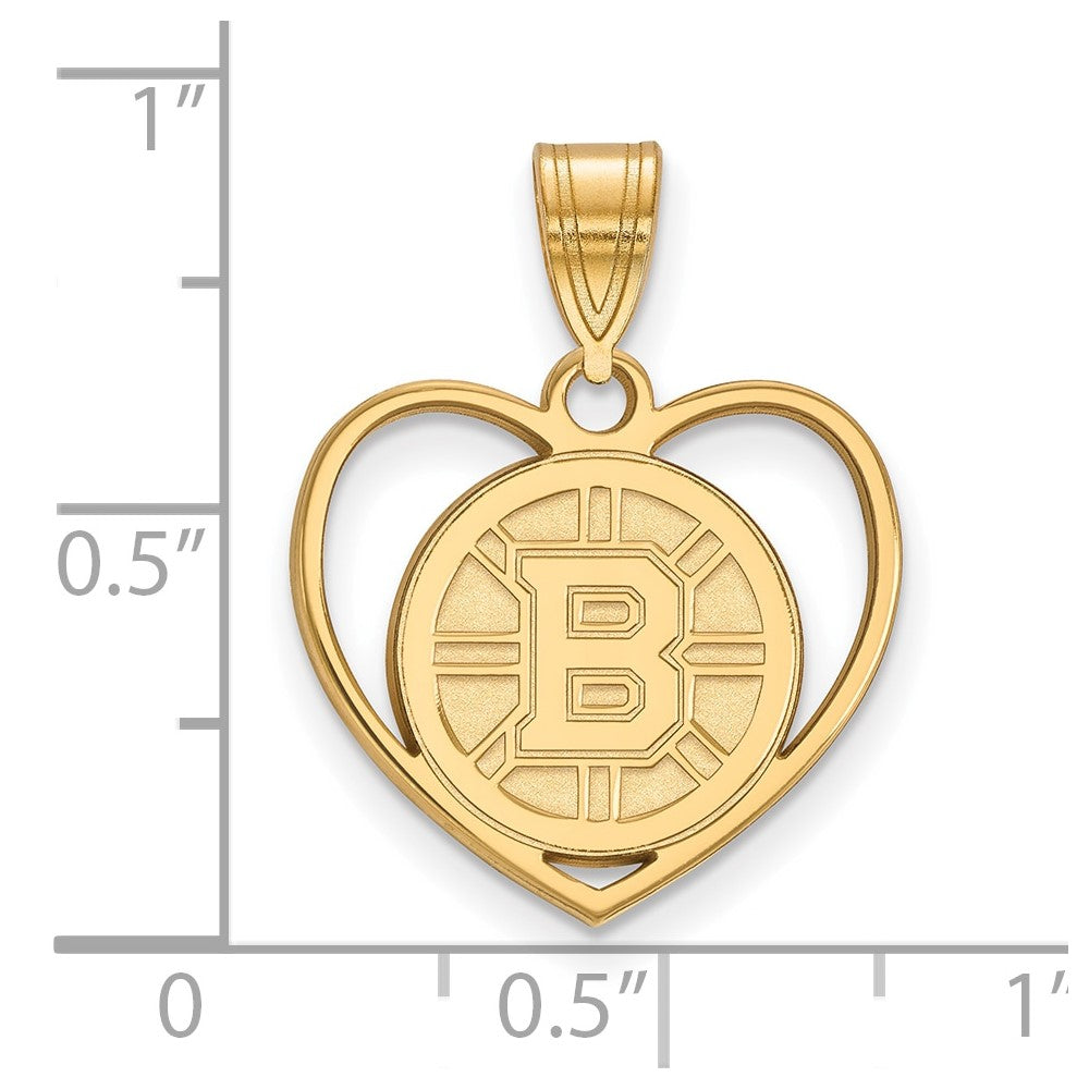 Vergoldet Sterlingsilber Nhl Logoart Boston Bruins Herz Anhänger