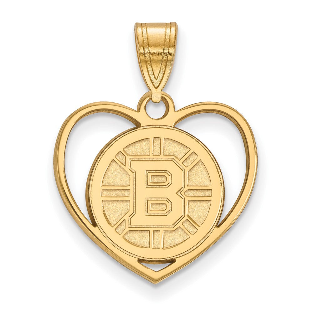 Vergoldet Sterlingsilber Nhl Logoart Boston Bruins Herz Anhänger