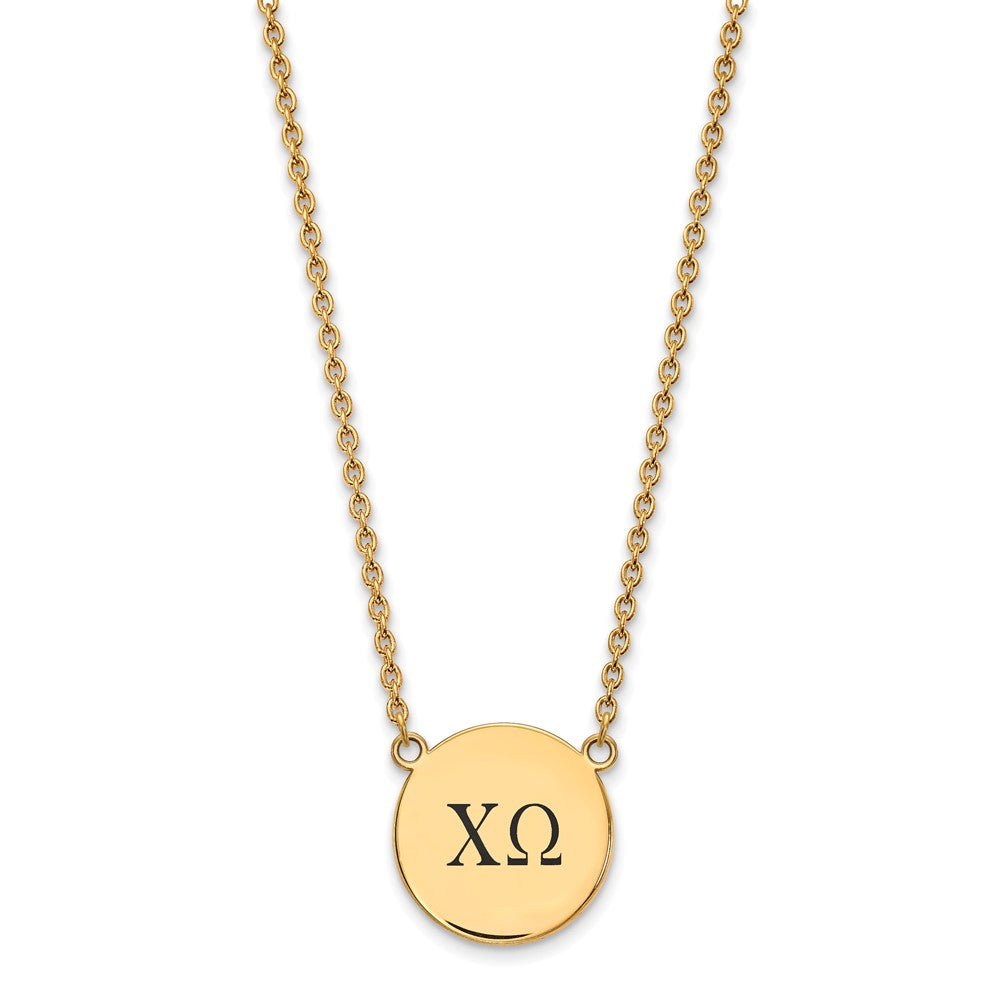 Vergoldet Sterlingsilber Logoart Chi Omega Sorority Greek Buchstaben Groß Schwarz Emaille Anhänger 18 Zoll Halskette