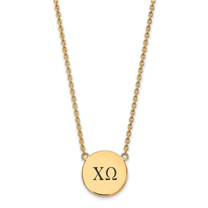 Vergoldet Sterlingsilber Logoart Chi Omega Sorority Greek Buchstaben Groß Schwarz Emaille Anhänger 18 Zoll Halskette