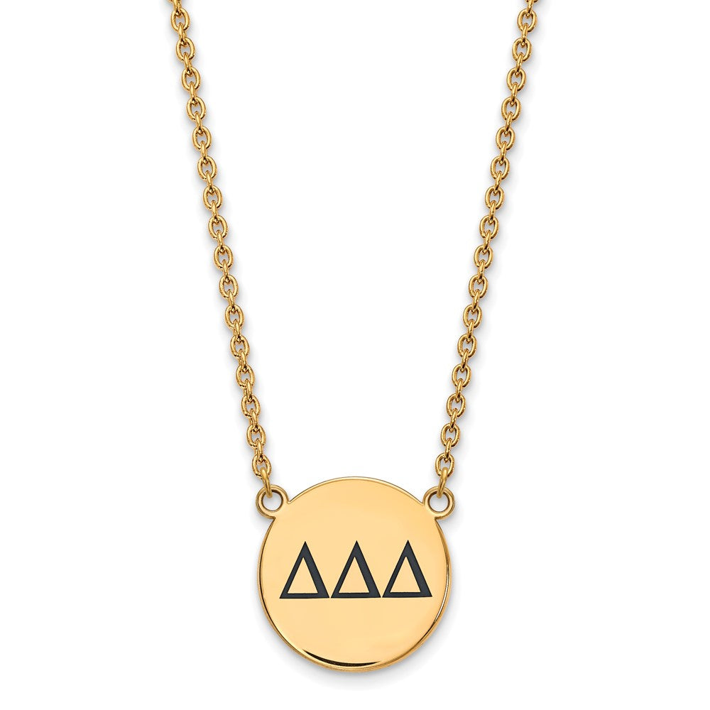 Vergoldet Sterlingsilber Logoart Delta Sorority Greek Buchstaben Groß Schwarz Emaille Anhänger 18 Zoll Halskette