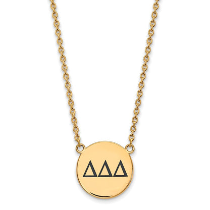 Vergoldet Sterlingsilber Logoart Delta Sorority Greek Buchstaben Groß Schwarz Emaille Anhänger 18 Zoll Halskette