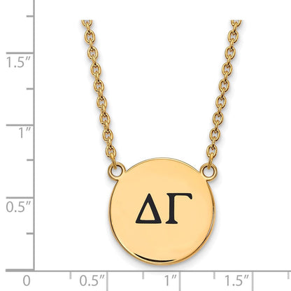 Vergoldet Sterlingsilber Logoart Delta Gamma Sorority Greek Buchstaben Groß Schwarz Emaille Anhänger 18 Zoll Halskette
