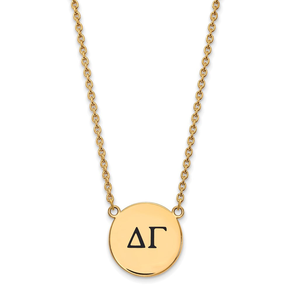 Vergoldet Sterlingsilber Logoart Delta Gamma Sorority Greek Buchstaben Groß Schwarz Emaille Anhänger 18 Zoll Halskette