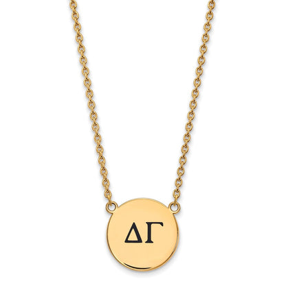 Vergoldet Sterlingsilber Logoart Delta Gamma Sorority Greek Buchstaben Groß Schwarz Emaille Anhänger 18 Zoll Halskette