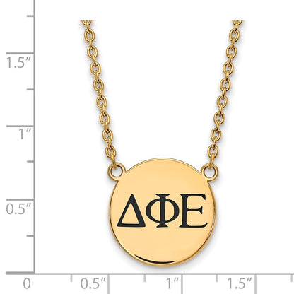 Vergoldet Sterlingsilber Logoart Delta Phi Epsilon Sorority Greek Buchstaben Groß Schwarz Emaille Anhänger 18 Zoll Halskette