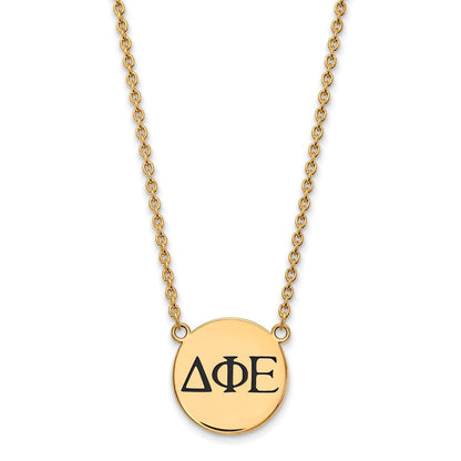 Vergoldet Sterlingsilber Logoart Delta Phi Epsilon Sorority Greek Buchstaben Groß Schwarz Emaille Anhänger 18 Zoll Halskette
