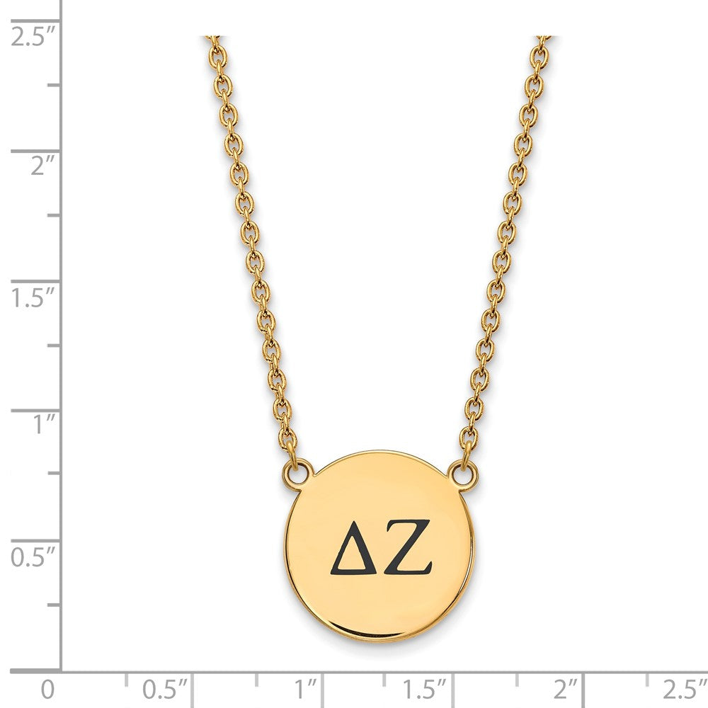 Vergoldet Sterlingsilber Logoart Delta Zeta Sorority Greek Buchstaben Groß Schwarz Emaille Anhänger 18 Zoll Halskette
