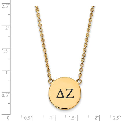 Vergoldet Sterlingsilber Logoart Delta Zeta Sorority Greek Buchstaben Groß Schwarz Emaille Anhänger 18 Zoll Halskette