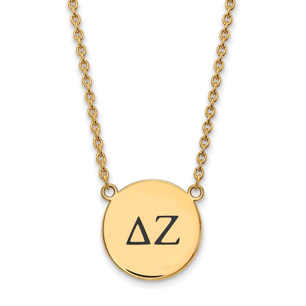 Vergoldet Sterlingsilber Logoart Delta Zeta Sorority Greek Buchstaben Groß Schwarz Emaille Anhänger 18 Zoll Halskette