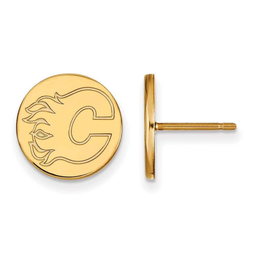 Vergoldet Sterlingsilber Nhl Logoart Calgary Flames Klein Plättchen Ohrstecker