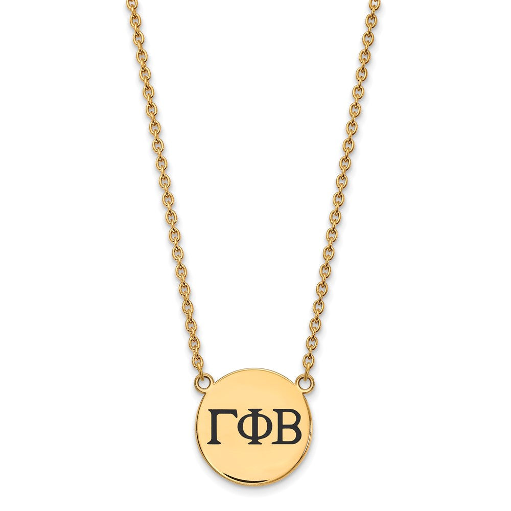 Vergoldet Sterlingsilber Logoart Gamma Phi Beta Sorority Greek Buchstaben Groß Schwarz Emaille Anhänger 18 Zoll Halskette