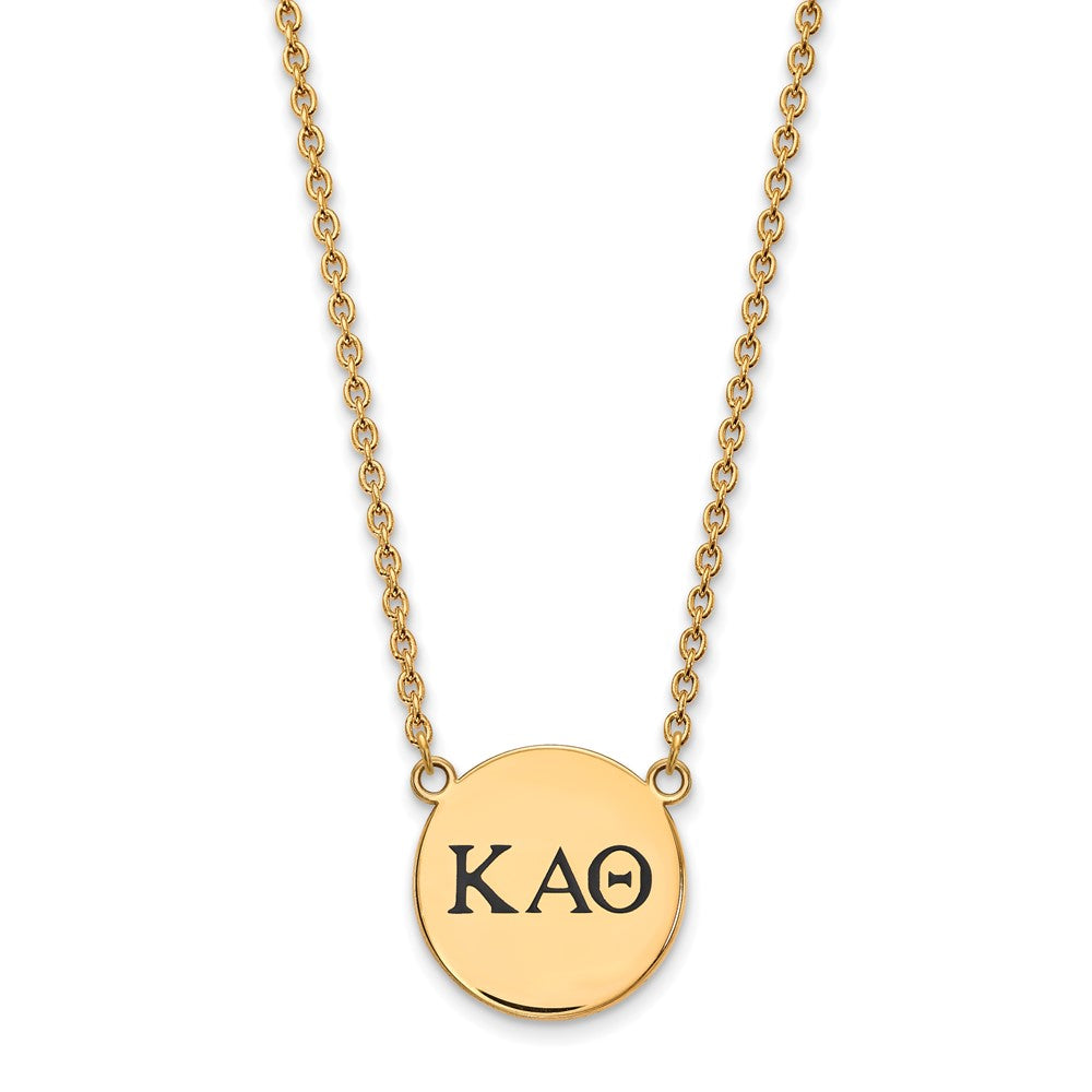 Vergoldet Sterlingsilber Logoart Kappa Alpha Theta Sorority Greek Buchstaben Groß Schwarz Emaille Anhänger 18 Zoll Halskette