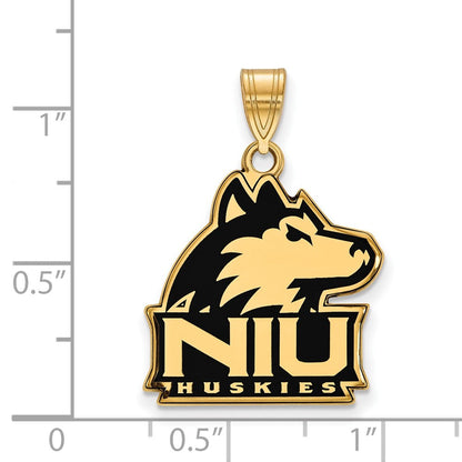 Vergoldet Sterlingsilber Logoart Northern Illinois University N I U Huskies Groß Emailliert Anhänger