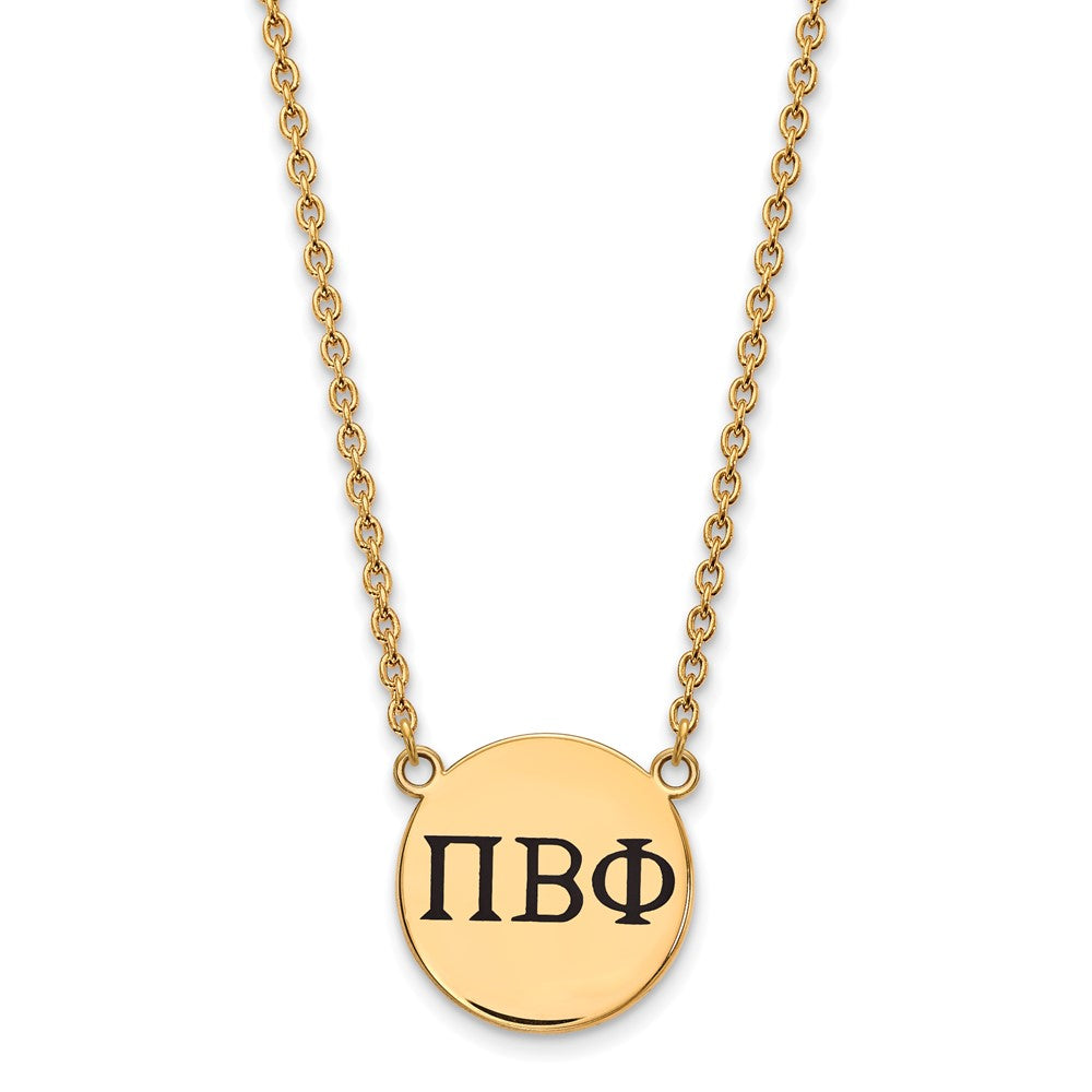 Vergoldet Sterlingsilber Logoart Pi Beta Phi Sorority Greek Buchstaben Groß Schwarz Emaille Anhänger 18 Zoll Halskette