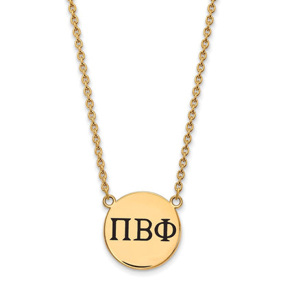 Vergoldet Sterlingsilber Logoart Pi Beta Phi Sorority Greek Buchstaben Groß Schwarz Emaille Anhänger 18 Zoll Halskette