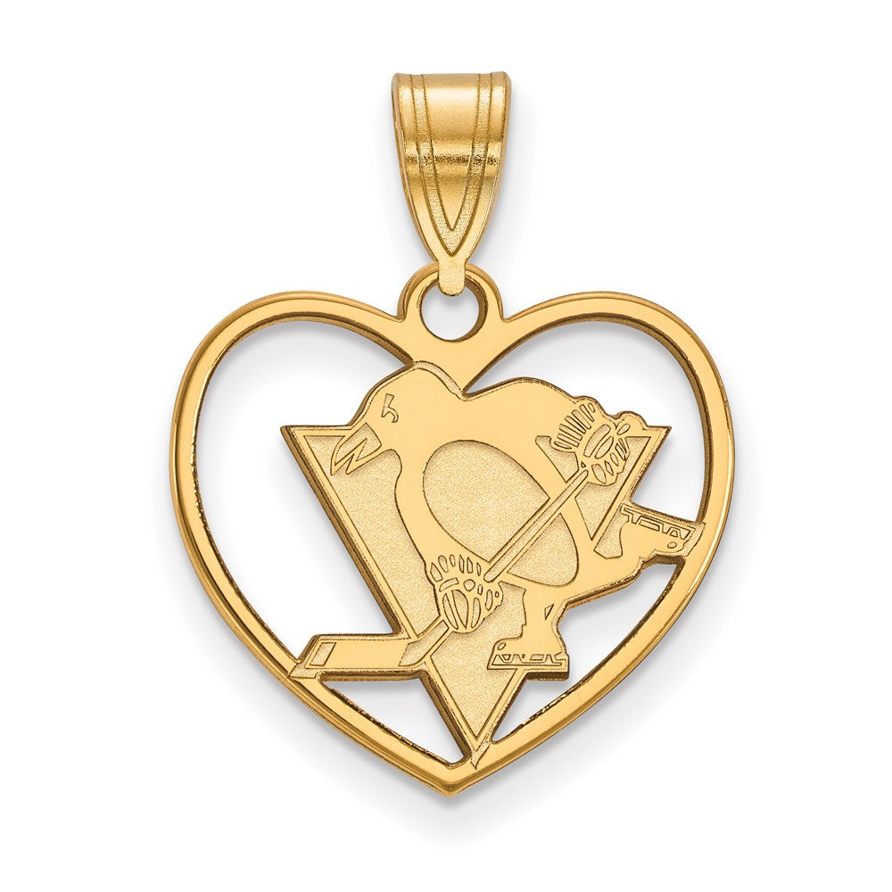 Vergoldet Sterlingsilber Nhl Logoart Pittsburgh Penguins Herz Anhänger