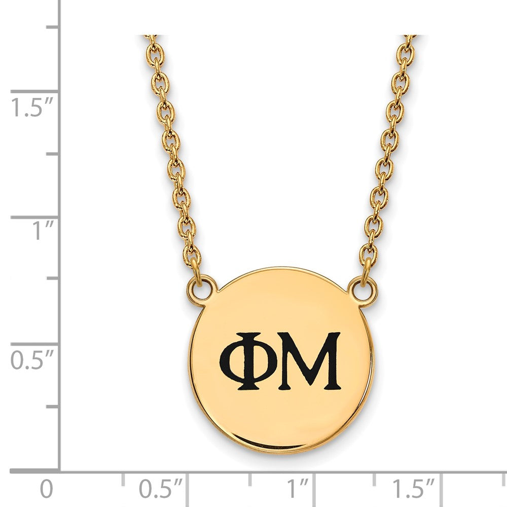 Vergoldet Sterlingsilber Logoart Phi Mu Sorority Greek Buchstaben Groß Schwarz Emaille Anhänger 18 Zoll Halskette