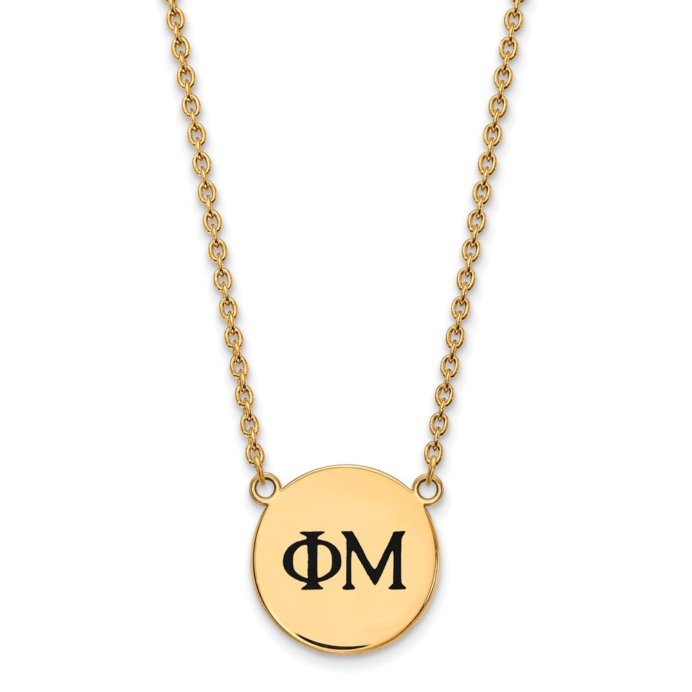 Vergoldet Sterlingsilber Logoart Phi Mu Sorority Greek Buchstaben Groß Schwarz Emaille Anhänger 18 Zoll Halskette