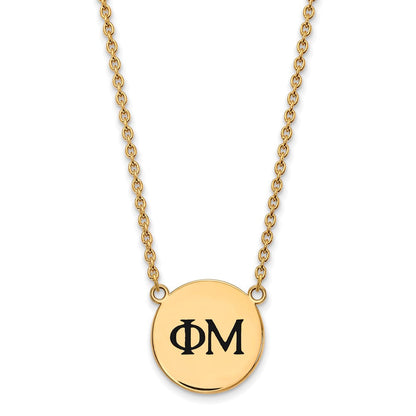 Vergoldet Sterlingsilber Logoart Phi Mu Sorority Greek Buchstaben Groß Schwarz Emaille Anhänger 18 Zoll Halskette