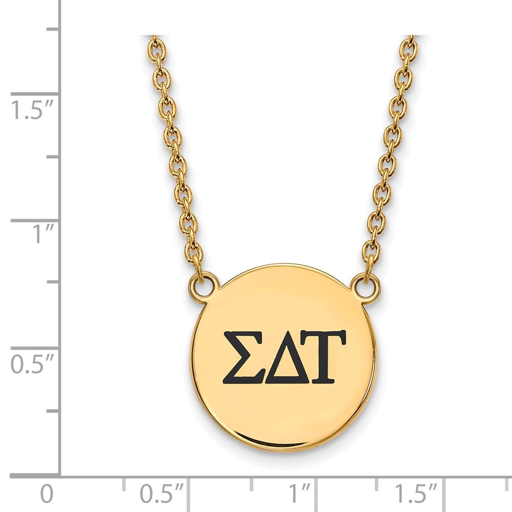 Vergoldet Sterlingsilber Logoart Sigma Delta Tau Sorority Greek Buchstaben Groß Schwarz Emaille Anhänger 18 Zoll Halskette