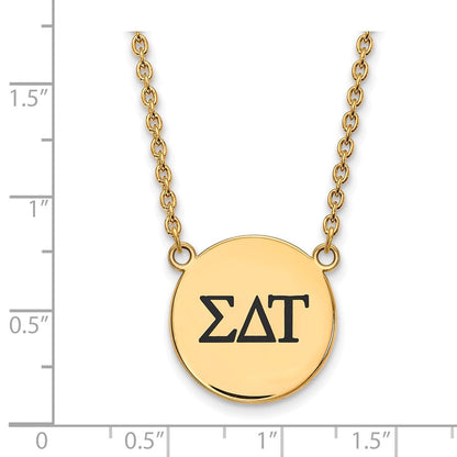 Vergoldet Sterlingsilber Logoart Sigma Delta Tau Sorority Greek Buchstaben Groß Schwarz Emaille Anhänger 18 Zoll Halskette