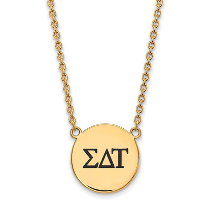 Vergoldet Sterlingsilber Logoart Sigma Delta Tau Sorority Greek Buchstaben Groß Schwarz Emaille Anhänger 18 Zoll Halskette