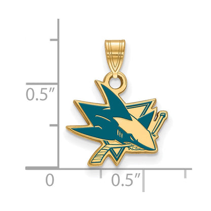 Vergoldet Sterlingsilber Nhl Logoart San Jose Sharks Klein Emaille Anhänger