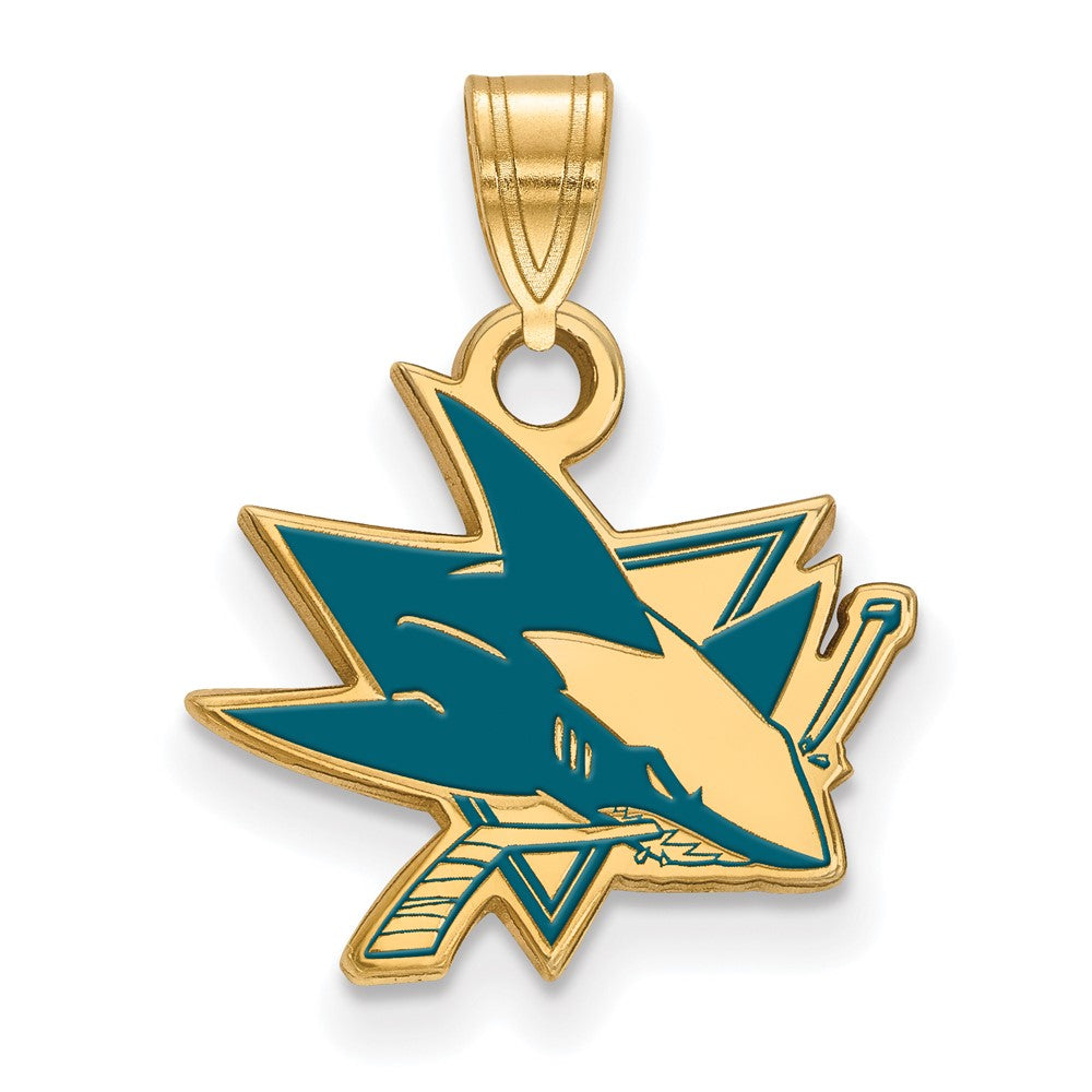Vergoldet Sterlingsilber Nhl Logoart San Jose Sharks Klein Emaille Anhänger