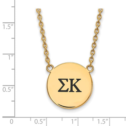 Vergoldet Sterlingsilber Logoart Sigma Kappa Sorority Greek Buchstaben Groß Schwarz Emaille Anhänger 18 Zoll Halskette