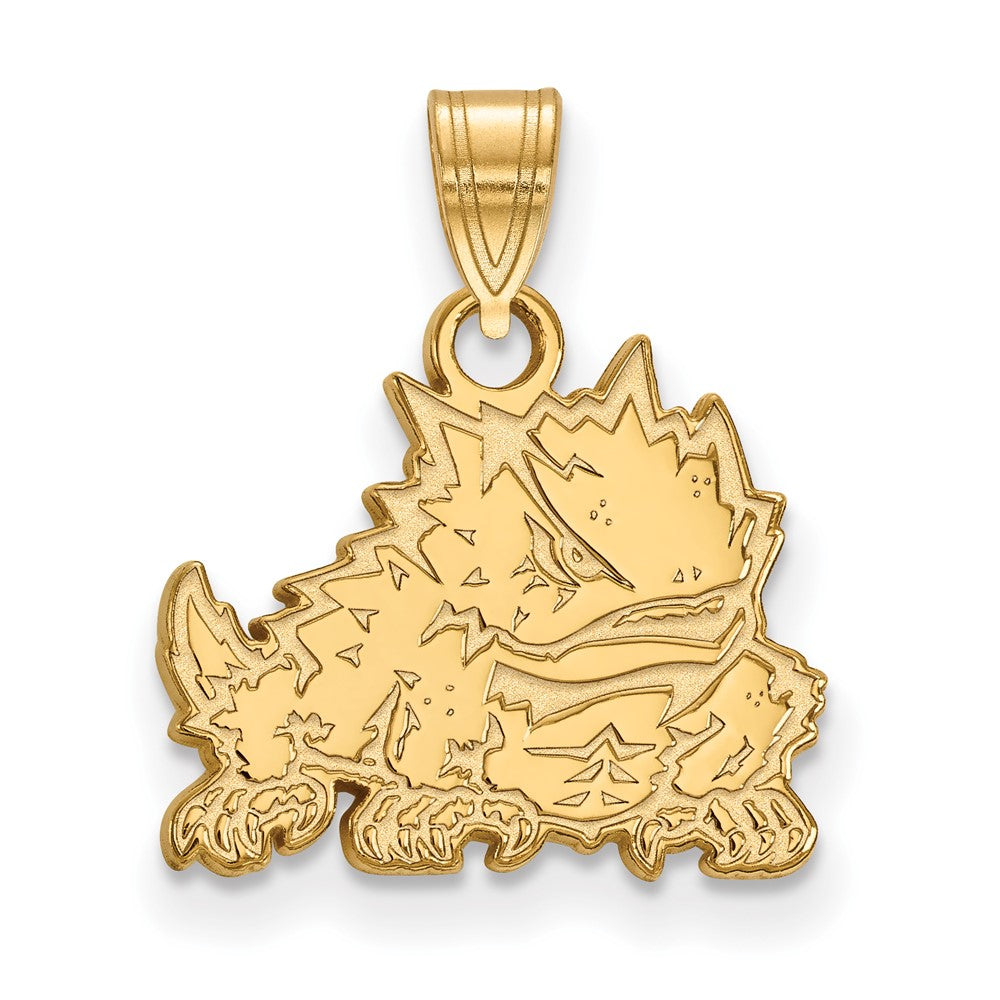 10K Gelbgold Logoart Texas Christlich University Gehörnt Frosch Klein Anhänger