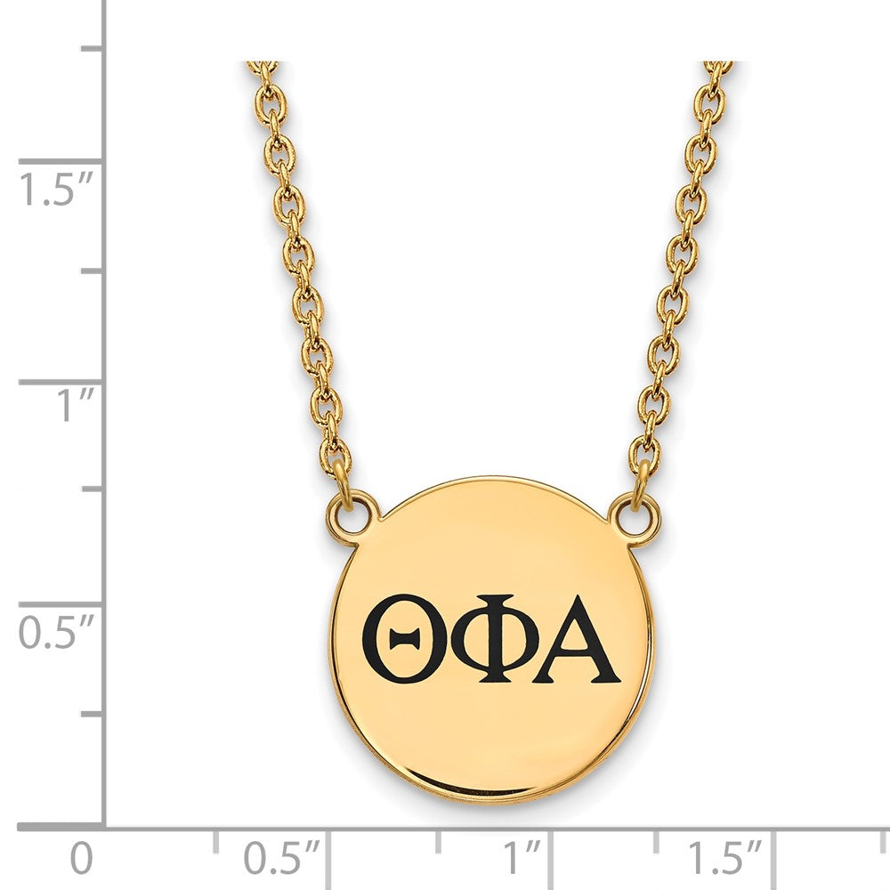 Vergoldet Sterlingsilber Logoart Theta Phi Alpha Sorority Greek Buchstaben Groß Schwarz Emaille Anhänger 18 Zoll Halskette