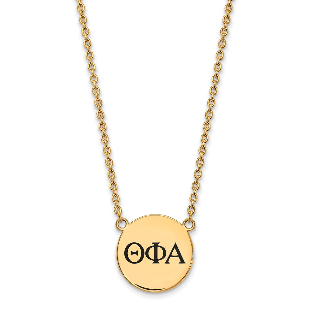 Vergoldet Sterlingsilber Logoart Theta Phi Alpha Sorority Greek Buchstaben Groß Schwarz Emaille Anhänger 18 Zoll Halskette