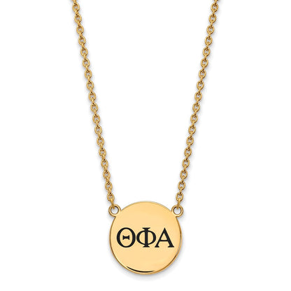 Vergoldet Sterlingsilber Logoart Theta Phi Alpha Sorority Greek Buchstaben Groß Schwarz Emaille Anhänger 18 Zoll Halskette