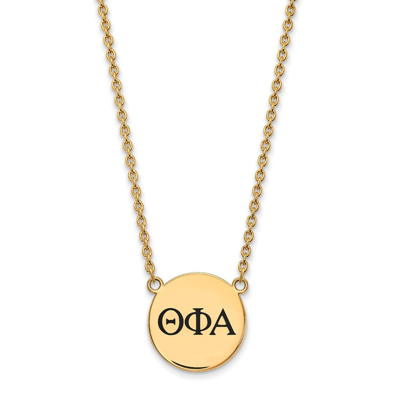 Vergoldet Sterlingsilber Logoart Theta Phi Alpha Sorority Greek Buchstaben Groß Schwarz Emaille Anhänger 18 Zoll Halskette