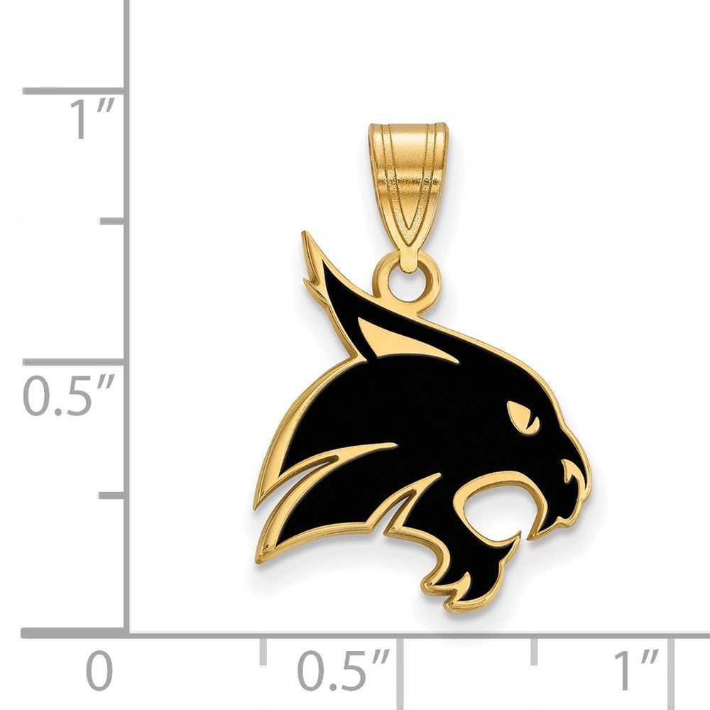 Vergoldet Sterlingsilber Logoart Texas State University Bobcat Groß Emailliert Anhänger